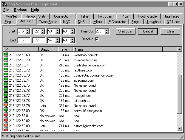 Screenshot of Ping Scanner Pro
